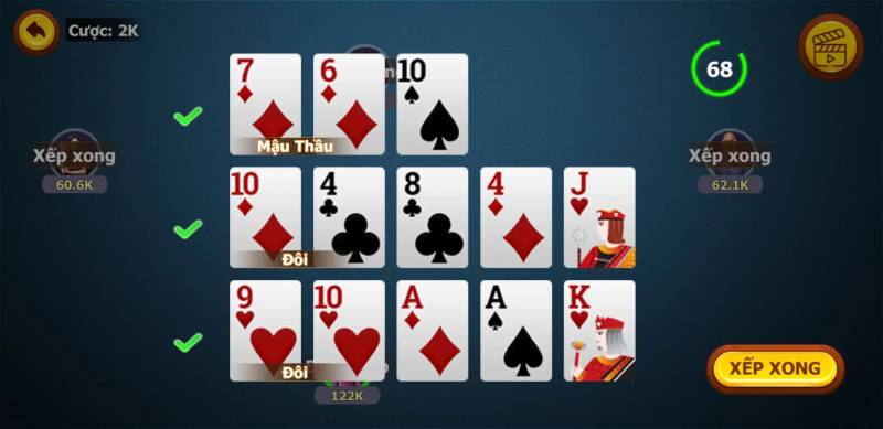 Nếu bài có thể tạo ra sảnh hoặc thùng, hãy nghĩ đến việc ưu tiên chúng vào chi đầu. Nếu bạn có nhiều đôi, có thể áp dụng chiến thuật 3 phé bắn bài để gia tăng cơ hội thắng. Kinh nghiệm xếp bài mậu binh hiệu quả